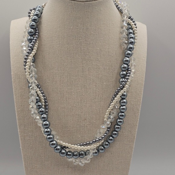 Jewelry - Multi-Strand Faux Pearl & Crystal Bead Necklace Wedding Bridal Formal